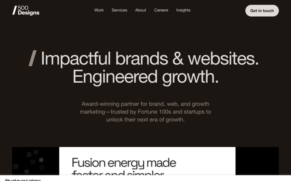 Screenshot of the 500 Designs website