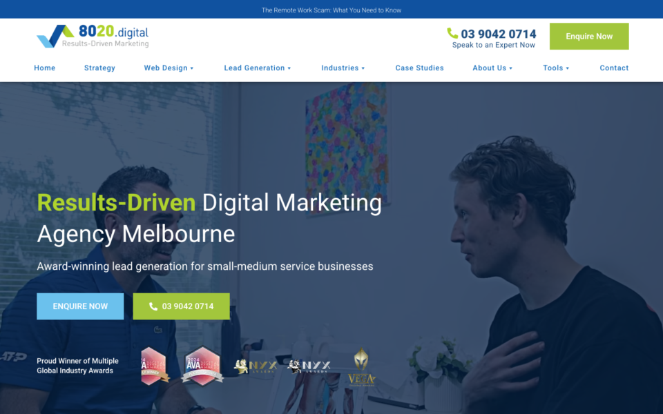 Screenshot of the 80/20 Digital website