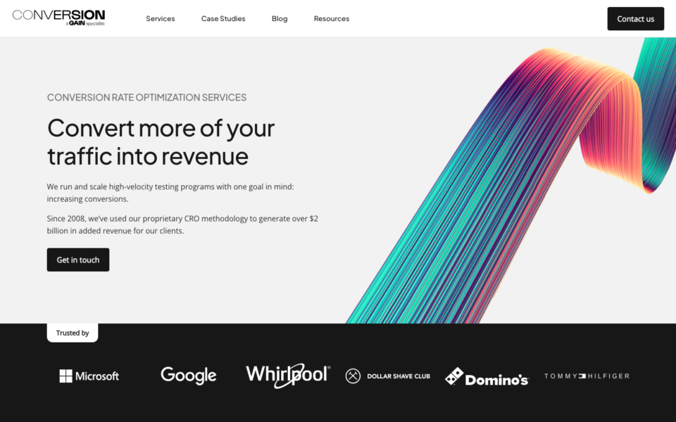 Screenshot of the Conversion website