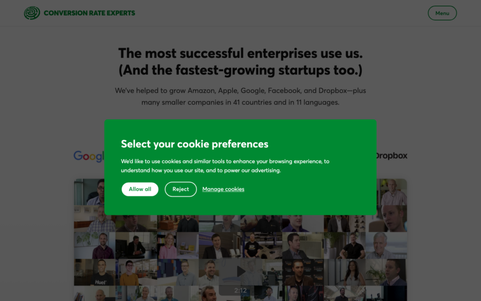 Screenshot of the Conversion Rate Experts website