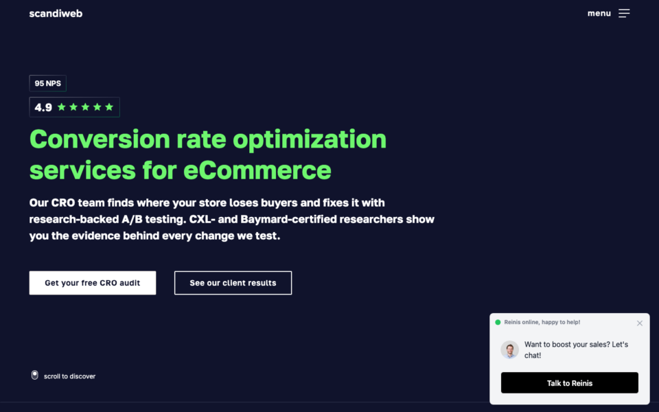Screenshot of the scandiweb website