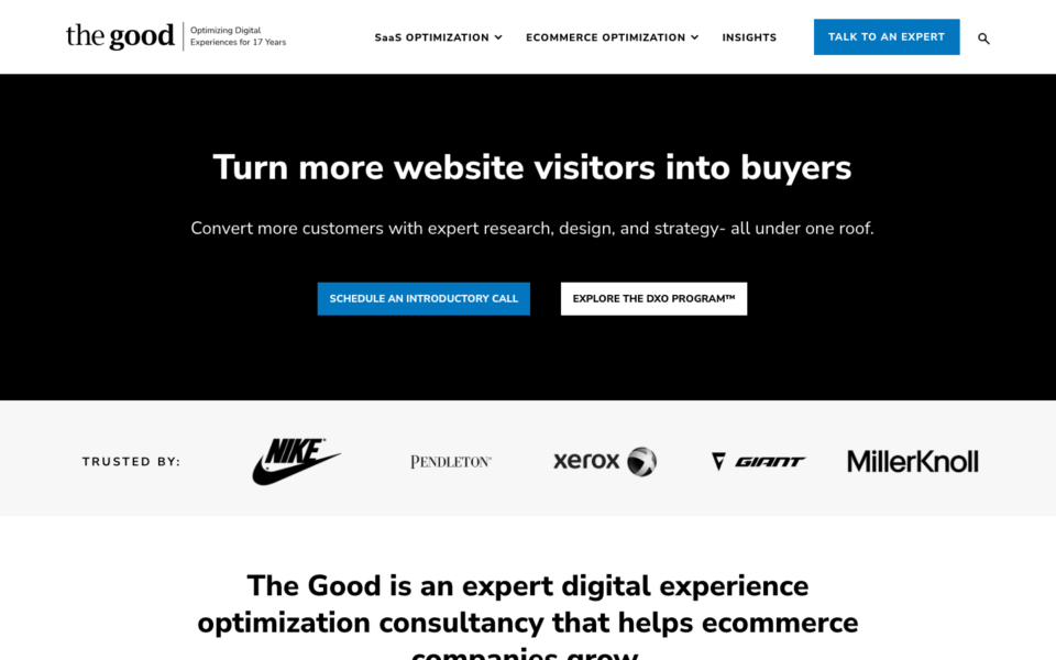 Screenshot of the The Good website